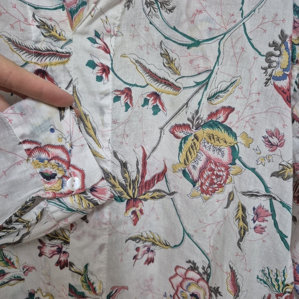 Eden & Olivia White Boho Summer Floral Cotton Gauze V-Neck Blouse Size M - Picture 4 of 6